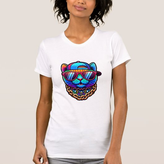 Bunte Partykatze T-Shirt (Vorderseite)