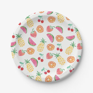 Bunte Partyplatte des fruchtigen Watercolor Pappteller