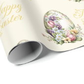 Bunte Pasteleier Ostereier Blumenmuster Gelb Geschenkpapier (Rolleneckpunkt)