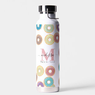 Bunte Pastell-Donuts & Streusel-Monogramm Trinkflasche