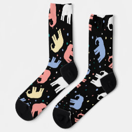 Bunte Pastell-Elefanten auf Schwarz Socken