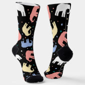 Bunte Pastell-Elefanten auf Schwarz Socken (Gewinkelt)