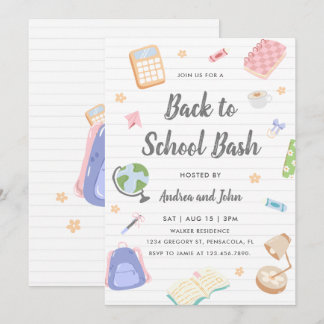 Bunte Pastell-Feste-zurück-zu-Schule-Party Einladung