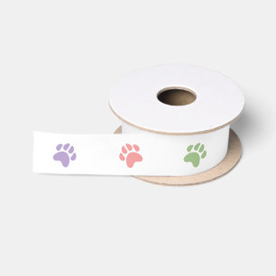 Bunte Pastell-Hunde-Tier-Pfotenabdrücke Satinband