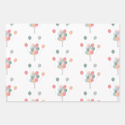 Bunte Pastell Party Balloons Geschenkpapier Set (Vorderseite 2)
