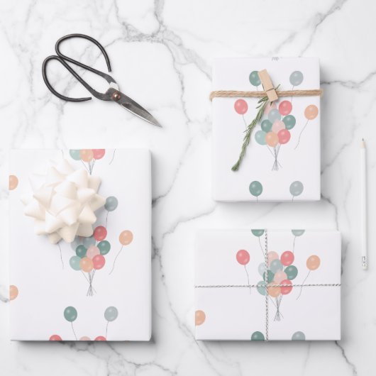 Bunte Pastell Party Balloons Geschenkpapier Set (Vorderseite)