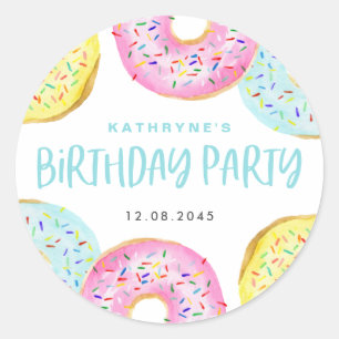 Bunte Pastell-Sprinkle-Donuts-Geburtstagsfeier Runder Aufkleber