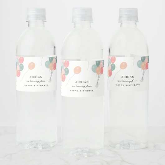 Bunte Pastelle Geburtstagsparty Balloons Moderne Wasserflaschenetikett (Flaschen)