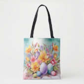 BUNTE PASTELLFARBENE OSTERNBLUMEN UND EIER TASCHE (Vorderseite)