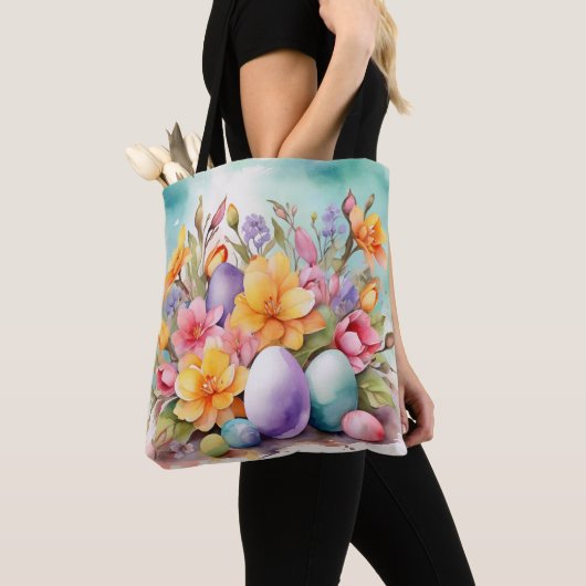 BUNTE PASTELLFARBENE OSTERNBLUMEN UND EIER TASCHE (Von Nahem)