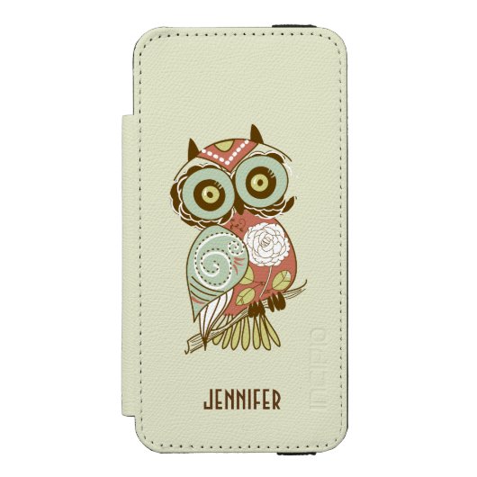 Bunte Pastellton-Retro Blumeneule Incipio iPhone Geldbeutel-Hülle (Folio Vorderseite)