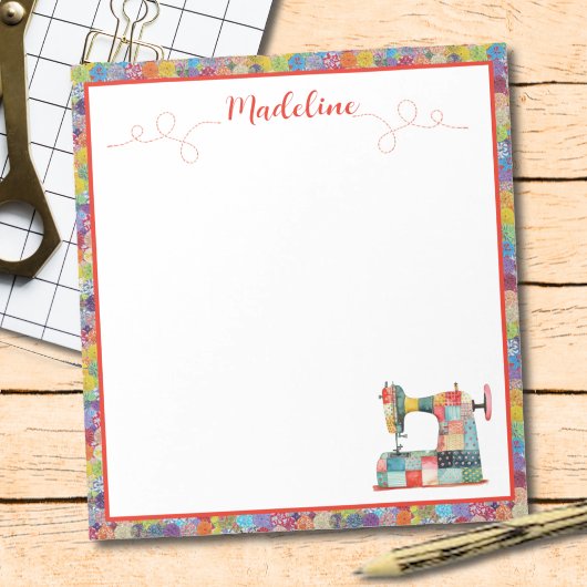Bunte Patchwork-Nähmaschine Notizblock