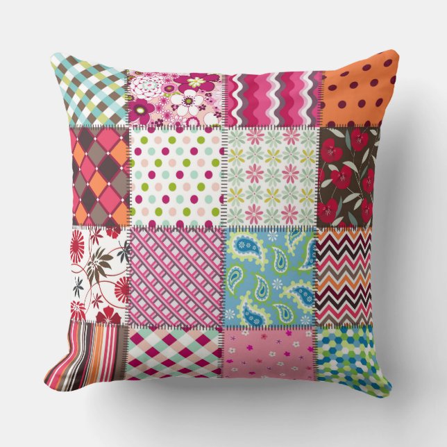 Bunte Patchwork-Quilt-Muster Kissen (Vorderseite)