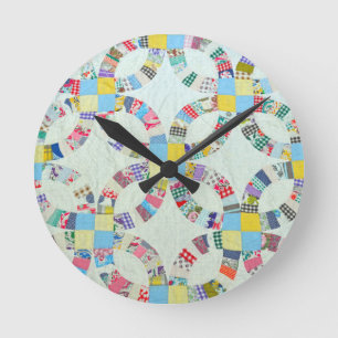 Bunte Patchworksteppdecke Runde Wanduhr
