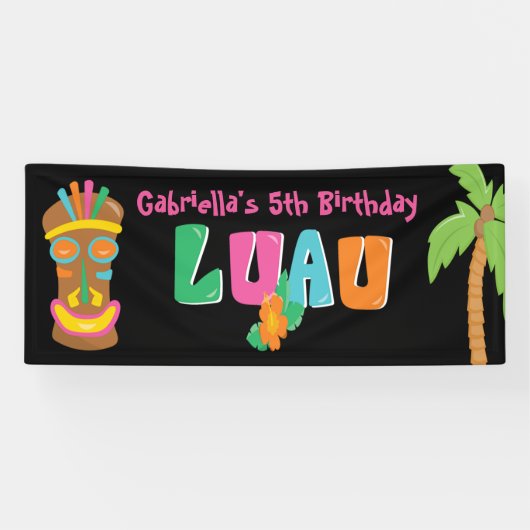 Bunte personalisierte Luau Party Tiki Fahne Banner (Horizontal)