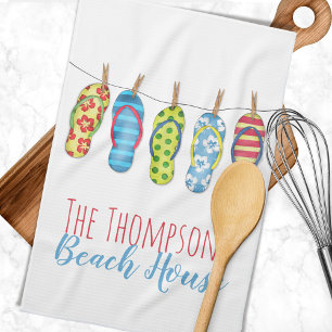Bunte personalisierte Strandhaus Flip Flops Geschirrtuch