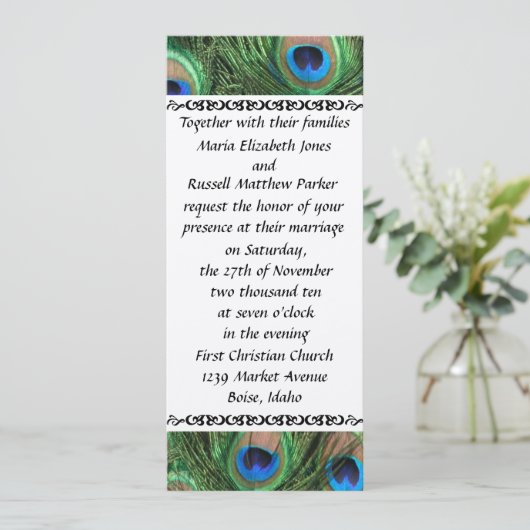 Bunte Pfau-Feder-Hochzeits-Einladungen Einladung (Stehend Vorderseite)