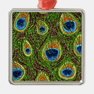 Bunte Pfauenfeder-Muster Ornament Aus Metall