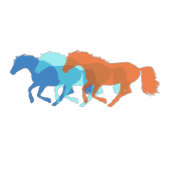 Bunte Pferde laufen Tasse