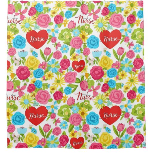 Bunte Pflegekraft Blumenmuster (2) Duschvorhang (Vorderseite)