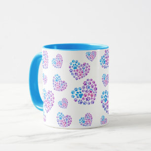 Bunte Pfoten in Herzen Tasse