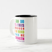 Bunte Philippians-4:13 Bibelscripture-Tasse Zweifarbige Tasse (Vorderseite Links)