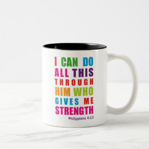 Bunte Philippians-4:13 Bibelscripture-Tasse Zweifarbige Tasse