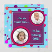 Bunte Polka Dots Foto Geburtstagsparty Einladung (Vorne/Hinten)