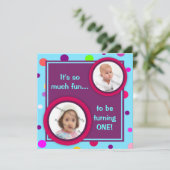 Bunte Polka Dots Foto Geburtstagsparty Einladung (Stehend Vorderseite)