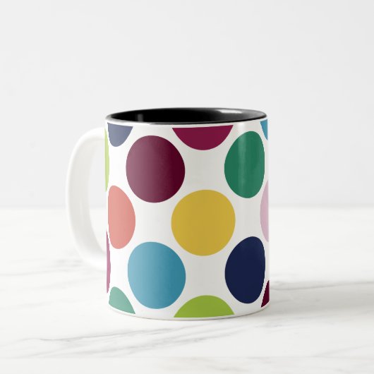 Bunte Polka-Punkt-Blasen-runde Zweifarbige Tasse (Vorderseite Links)