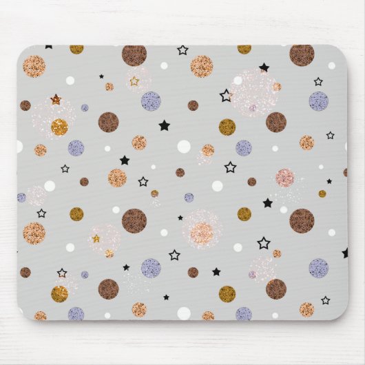 Bunte Polka-Punkte auf Grau. Mousepad (Vorne)