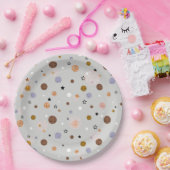 Bunte Polka-Punkte auf Grau. Pappteller (Party)