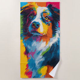 Bunte Pop-Art-Hund-Porträt Strandtuch