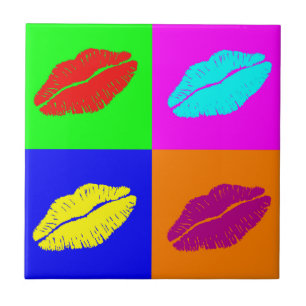 Bunte Pop-Art-Lippenstift-Küsse Fliese