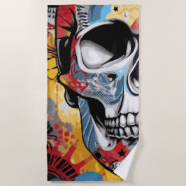 Bunte Pop-Art-Totenkopf-Grafikillustration Strandtuch