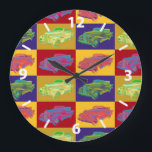 Bunte Pop-Kunst 1938 Cadillacs Lasalle Große Wanduhr<br><div class="desc">Bunte auto-Pop-Kunstillustration 1938 Cadillacs Lasalle konvertierbare Luxus.</div>