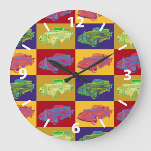 Bunte Pop-Kunst 1938 Cadillacs Lasalle Große Wanduhr (Vorderseite)
