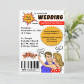 Bunte Pop-Kunst-Comic-Bucheinband-Hochzeit laden Einladung (Stehend Vorderseite)