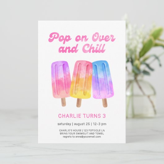 Bunte Popsicle Sommer Mädchen 3. Geburtstag Einladung (Stehend Vorderseite)
