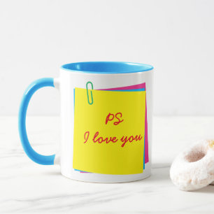 Bunte Post-it-Notizen mit PS Ich liebe Dich und Na Tasse