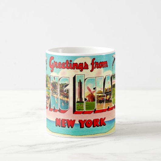 Bunte Postkarte von Long Island Kaffeetasse (Mittel)