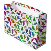 Bunte prähistorische Dinosaurier-Geschenk-Tasche Große Geschenktüte (Rückseite Schrägansicht)