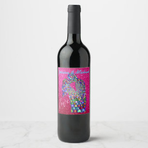Bunte PrismaticHearts Silhouette-Paare Fuschia Weinetikett