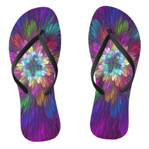 Bunte psychedelische Blumen-Abstract-Fraktal-Kunst Badesandalen