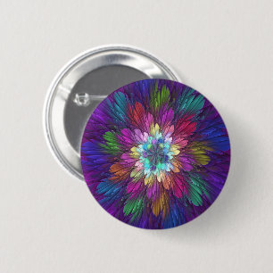 Bunte psychedelische Blumen-Abstract-Fraktal-Kunst Button
