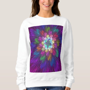 Bunte psychedelische Blumen-Abstract-Fraktal-Kunst Sweatshirt