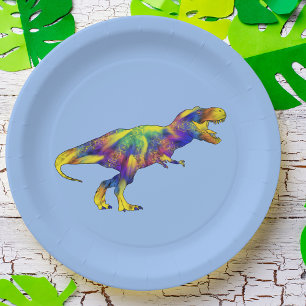 Bunte psychedelische Dinosaurier-Kunst des Pappteller