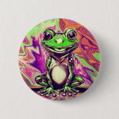Bunte psychedelische Graffiti-Frosch Grün Lila Button (Vorderseite)