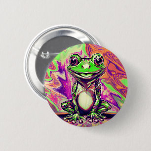 Bunte psychedelische Graffiti-Frosch Grün Lila Button