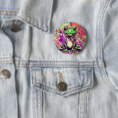 Bunte psychedelische Graffiti-Frosch Grün Lila Button (Beispiel)